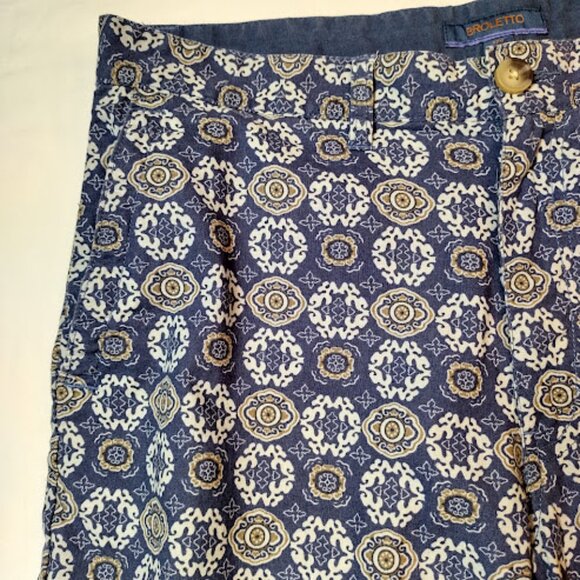 BROLETTO Linen Blend All Over Print Boho Preppy Flat Front Golf Shorts 33W - Picture 3 of 10